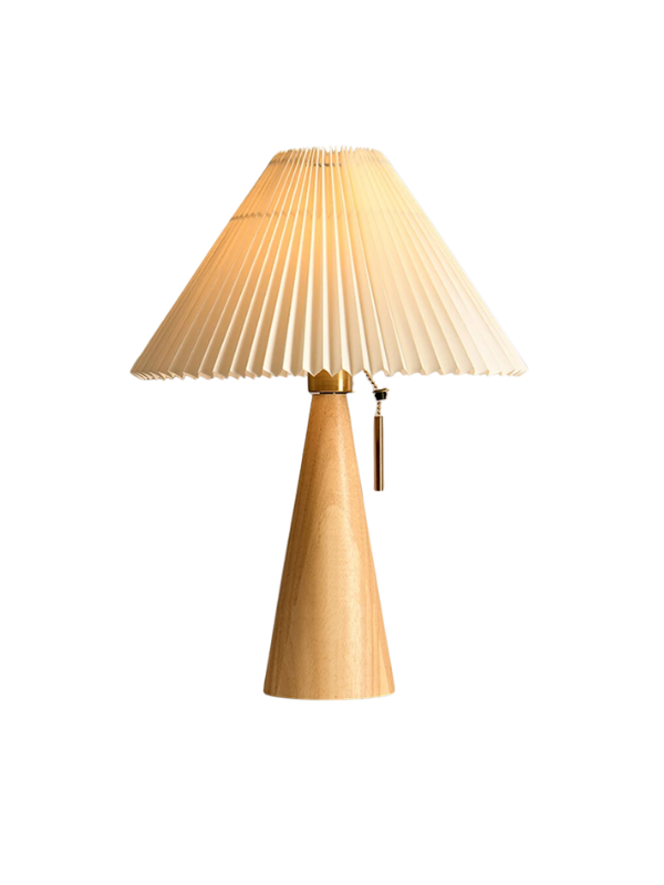 TimberGlow - Retro Pleated Solid Wood Table Lamp